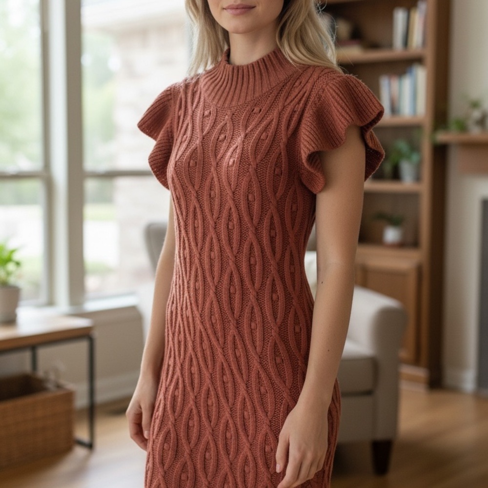 🍀Sadie & Sage Rust Cable Knit Dress
